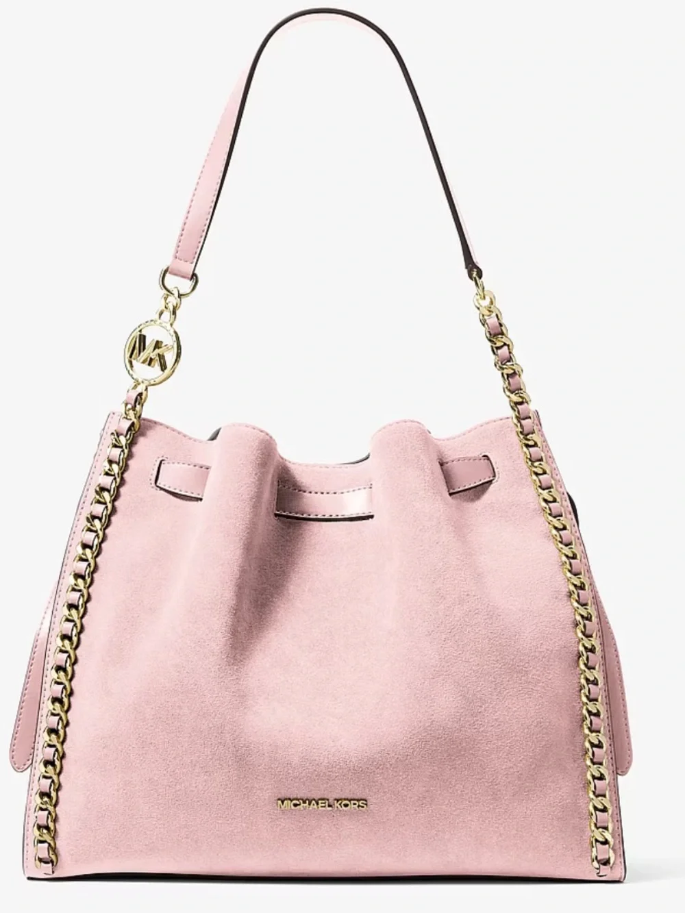 🌸Michael Kors Blush Pink Suede Hobo with Gold Chain Trim - style Mina - New🌸
